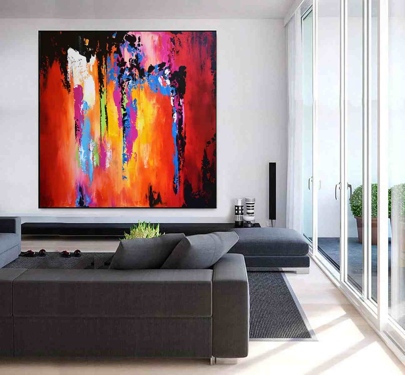 Purple Handmade Yellow Colorful Room Abstract Canvas Artwork AP7HV